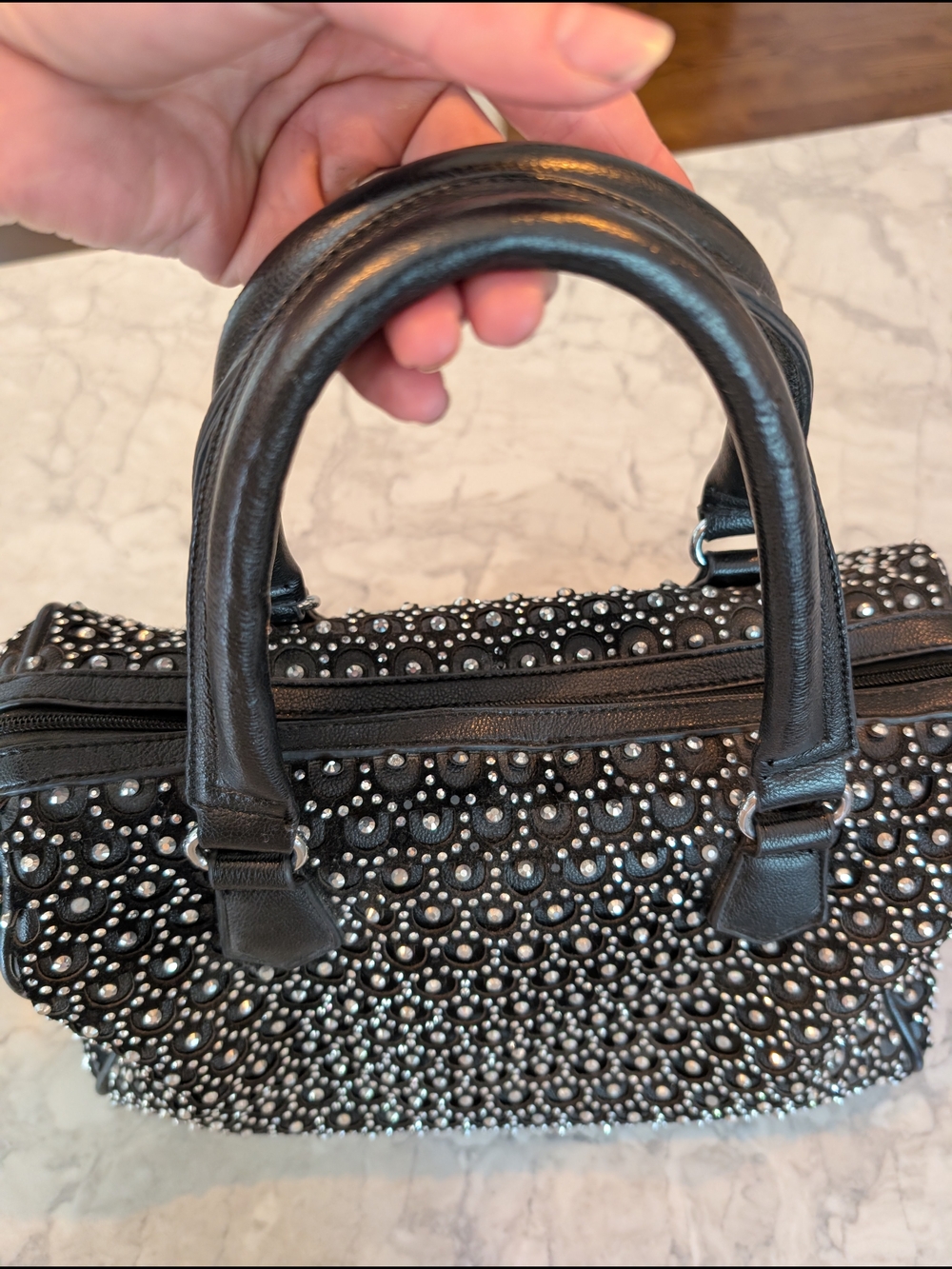 Rhinestone Studded Embellished Black Satchel Bag - Designer Style - Picture 9 of 9